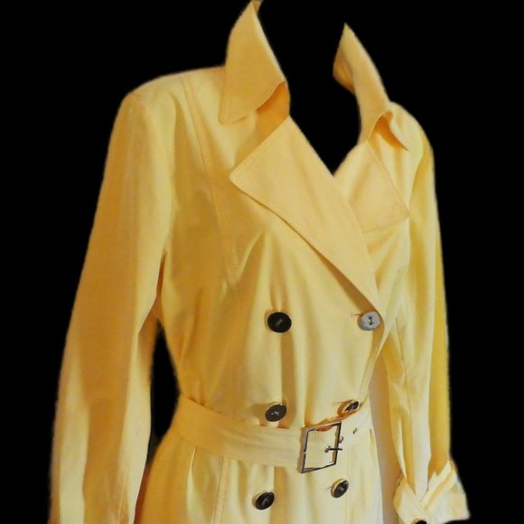Worth New York Designer Yellow Trench Coat Double Breasted Belted Back Cape USA - Picture 13 of 14